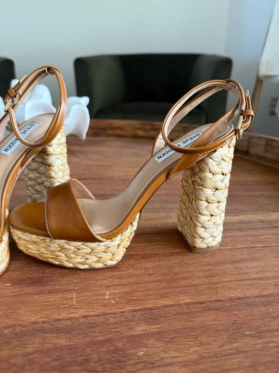 Steve Madden Cognac Braided-Platform Sandals - Picture 4 of 5